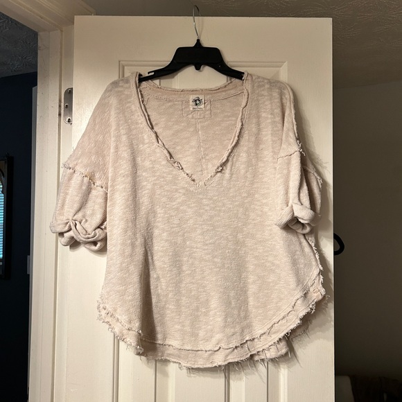 FREE PEOPLE WE THE FREE CREAM NORTH STAR V-NECK TEE-SHIRT SWEATER- SEE PICS - Picture 4 of 12